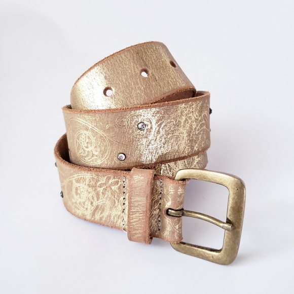 Vintage Express Gold Leather Belt - Picture 1 of 14